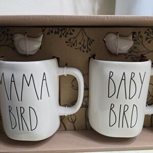 Rae Dunn White 'Mama Bird' and 'Baby Bird' Mug Set